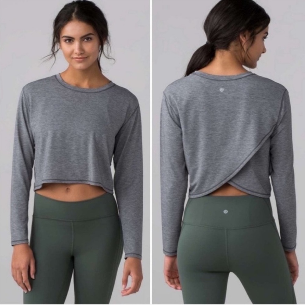 lululemon athletica Heather Gray Long Sleeve Crop Top - Picture 3 of 5